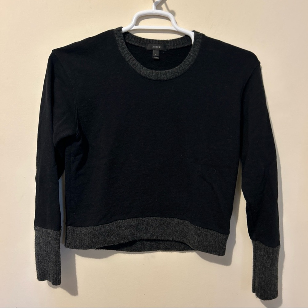J Crew Cotton Wool Pullover Sweater Women’s S Navy Gray Crew Neck Casual Preppy